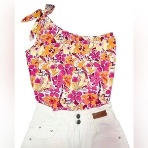 New! Pretty Floral One Shoulder Top Shirt Sleeveless Cold